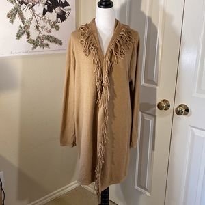 J Jill Open Front Fringed Duster Camel Size L